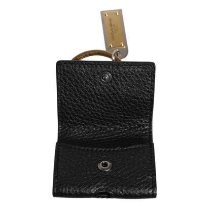 Dolce & Gabbana Black Leather Strap Gold Metal Logo Plaque Airpods Case