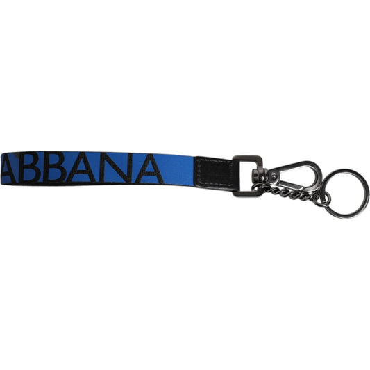 Dolce & Gabbana Blue Logo Nylon Silver Brass Men Holder Keychain Keyring 1728,67345645728,Accessories,Blue,Dolce & Gabbana,Keychains - Men - Accessories,Material: 85% Nylon 13% Brass 2% Leather,Men,Men - Accessories,Preowned / Defect SMY101343