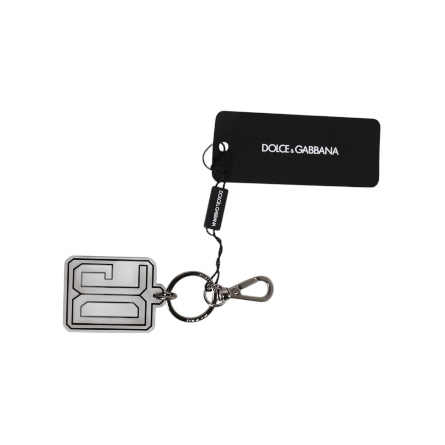 Dolce & Gabbana Gray Black DG Rubber Logo Silver Men's Keychain Keyring