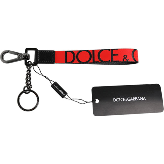 Dolce & Gabbana Red Logo Nylon Silver Brass Men Holder Keychain Keyring 1728,67345645728,Accessories,Dolce & Gabbana,Keychains - Men - Accessories,Material: 85% Nylon 13% Brass 2% Leather,Men,Men - Accessories,New with tags,Red SMY10692