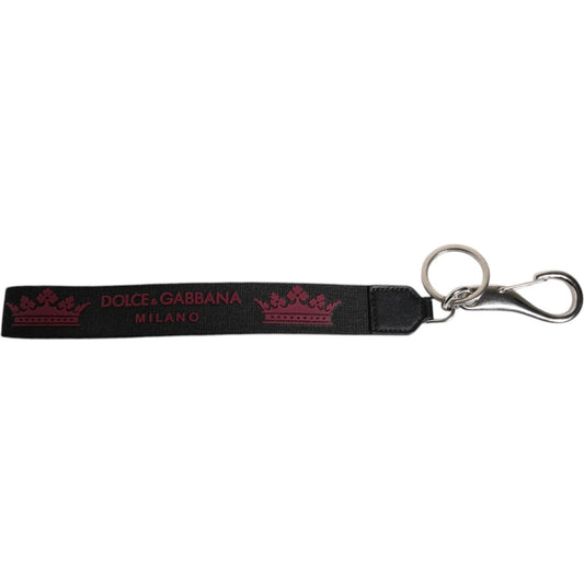 Dolce & Gabbana Black Nylon Logo DG Crown Men's Holder Keychain Keyring 1728,67345645728,Accessories,Black,Dolce & Gabbana,Keychains - Men - Accessories,Material: 85% Nylon 13% Brass 2% Leather,Men,Men - Accessories,New with tags SMY10700