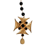 Dolce & Gabbana Gold Brass Black Beaded Chain Rosary Pendant Necklace
