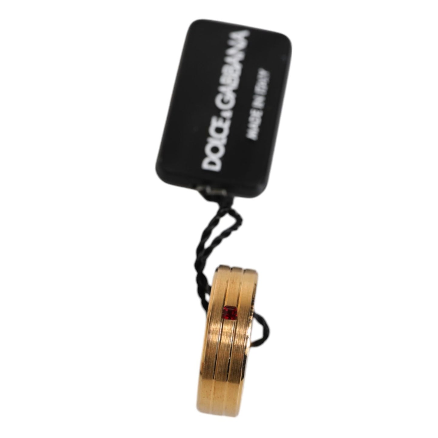 Dolce & Gabbana Gold Tone Brass Red Crystal DG Logo Ring