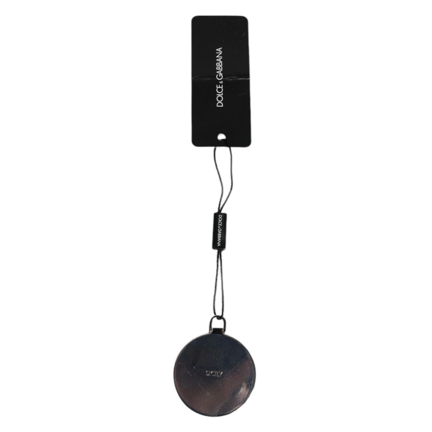 Dolce & Gabbana Pink Calfskin Leather Round Logo Hand Mirror Holder