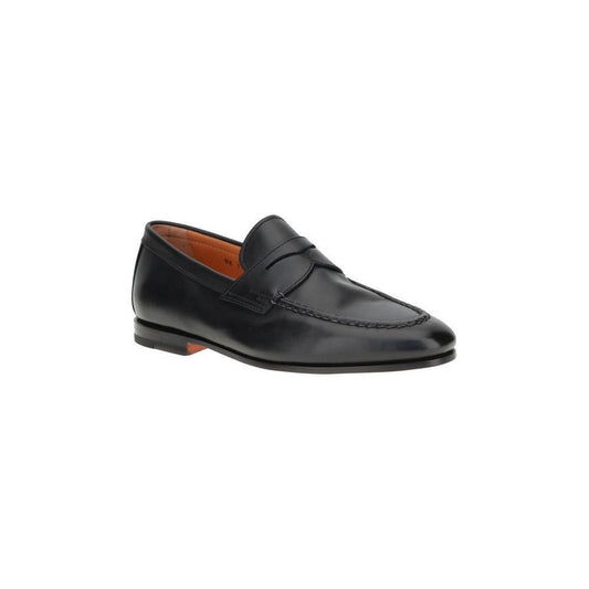 Santoni Leather Loafers SA-MCNC18007SA4BSLFN01BLACK-EU45/US12