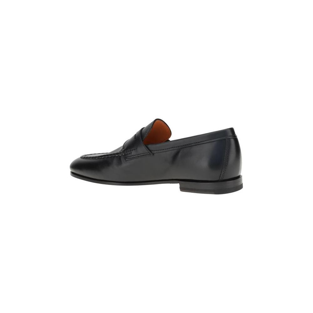 Santoni Leather Loafers SA-MCNC18007SA4BSLFN01BLACK-EU45/US12
