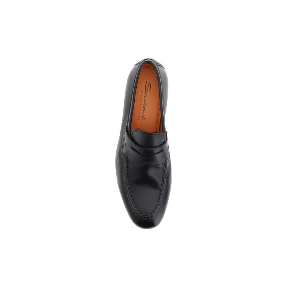 Santoni Leather Loafers SA-MCNC18007SA4BSLFN01BLACK-EU45/US12