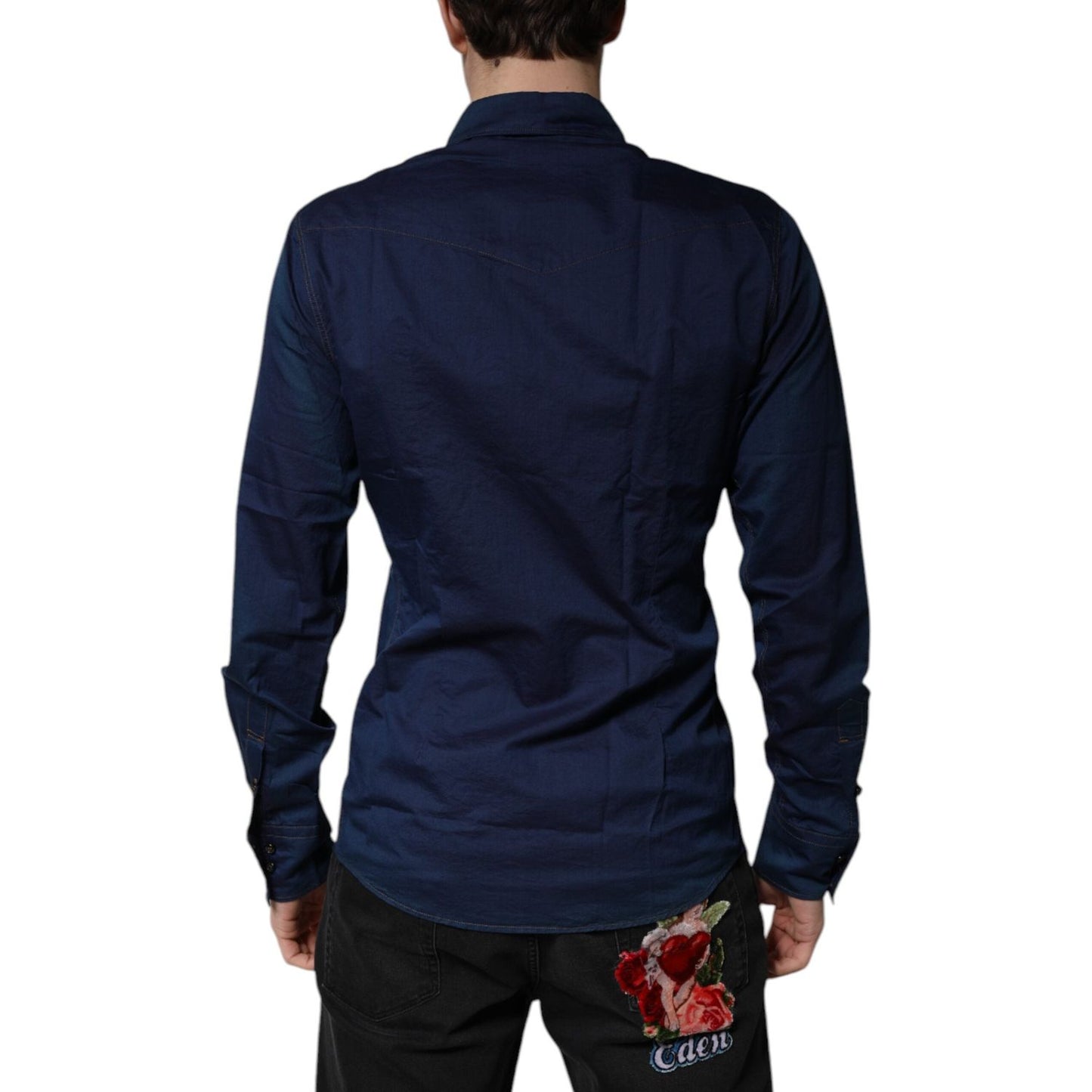 Dolce & Gabbana Dark Blue Cotton GOLD Dress Formal Shirt TSH878530-39