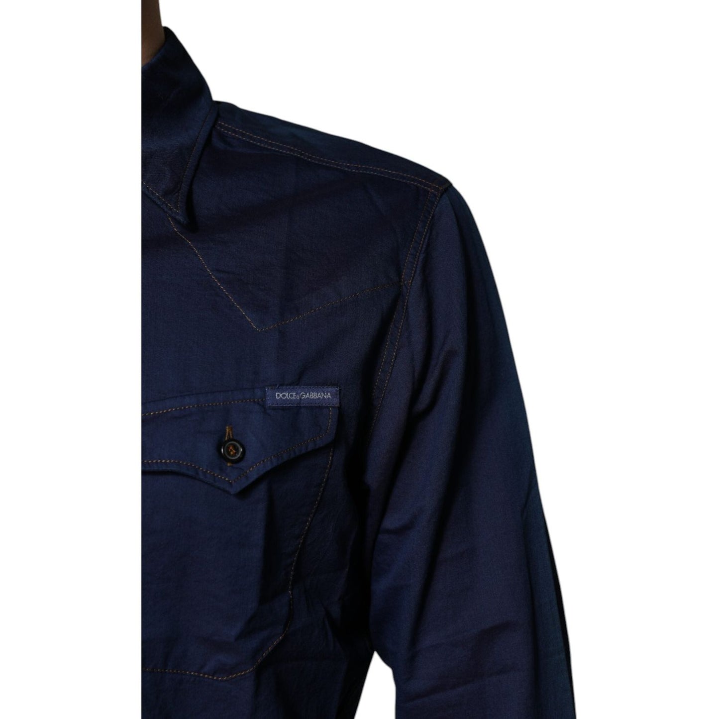Dolce & Gabbana Dark Blue Cotton GOLD Dress Formal Shirt TSH878530-39