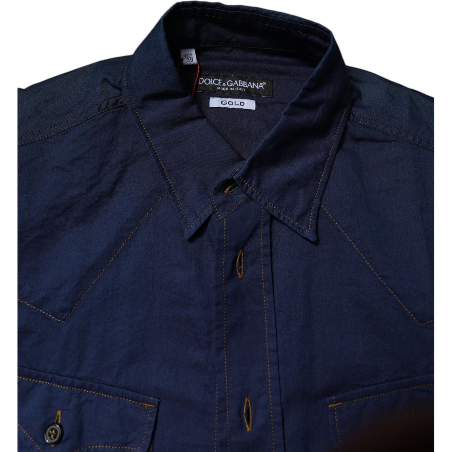 Dolce & Gabbana Dark Blue Cotton GOLD Dress Formal Shirt TSH878530-39