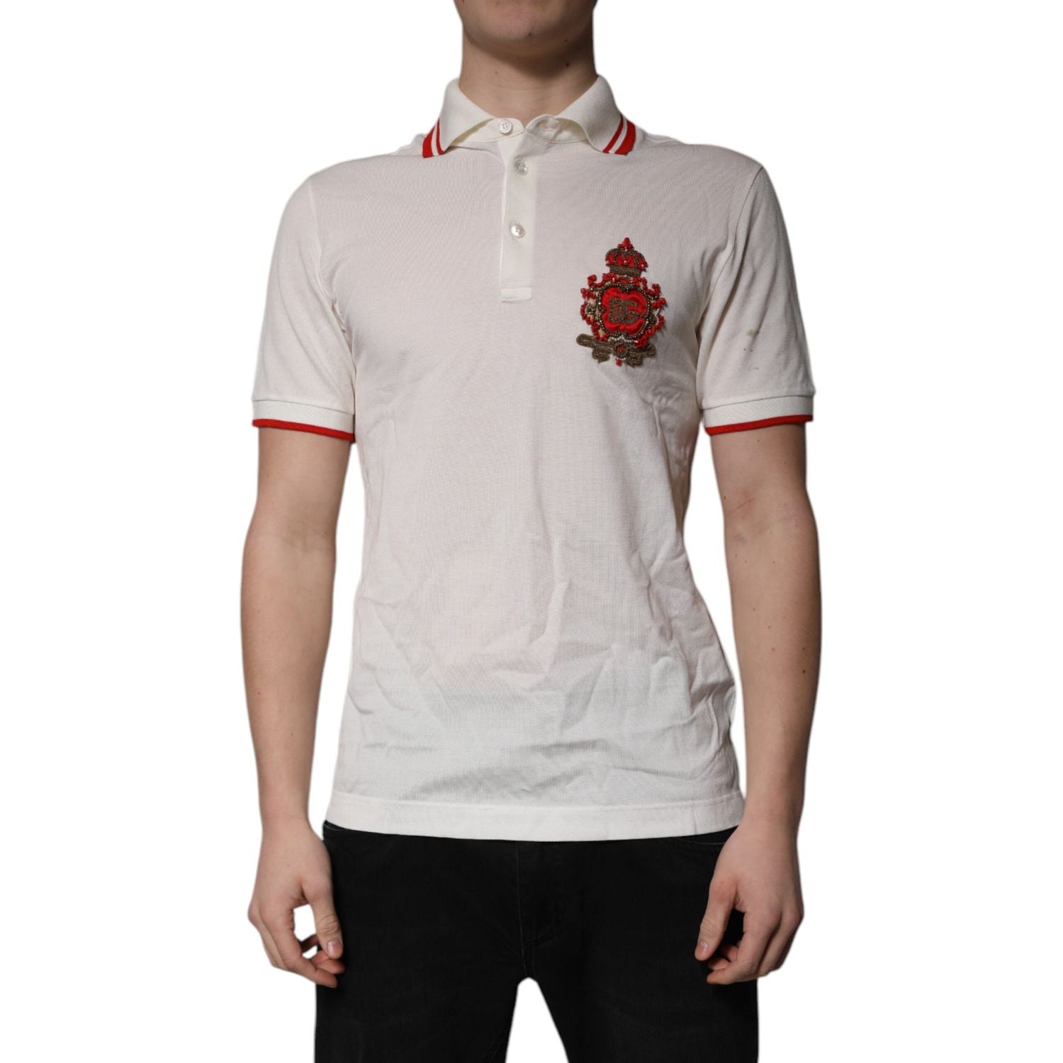 Dolce & Gabbana White Cotton Logo Collared Polo Men T-shirt