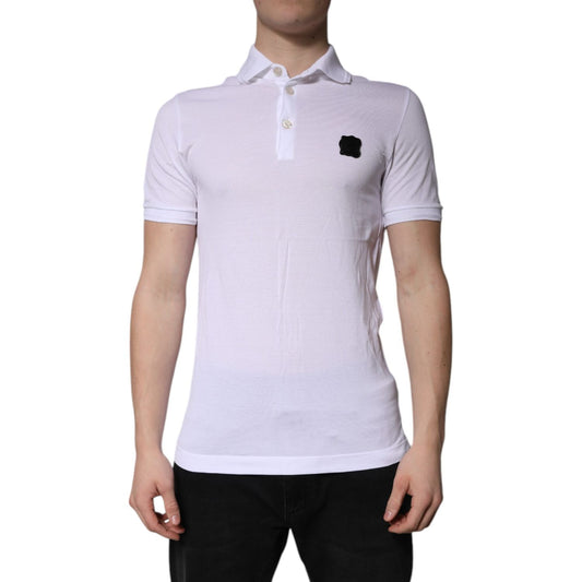 Dolce & Gabbana White Cotton Logo Collared Polo T-shirt