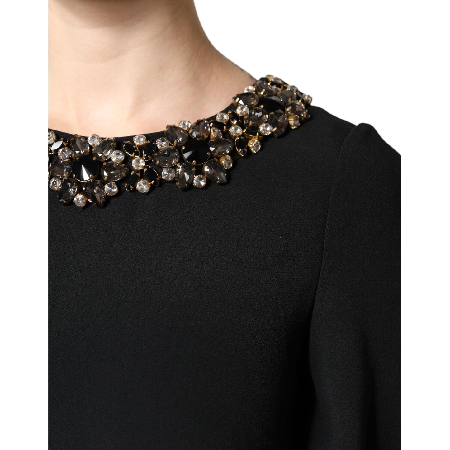Dolce & Gabbana Black Crystal Embellished Round Neck Mini Dress DR81658-36