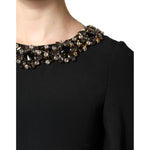 Dolce & Gabbana Black Crystal Embellished Round Neck Mini Dress DR81658-36