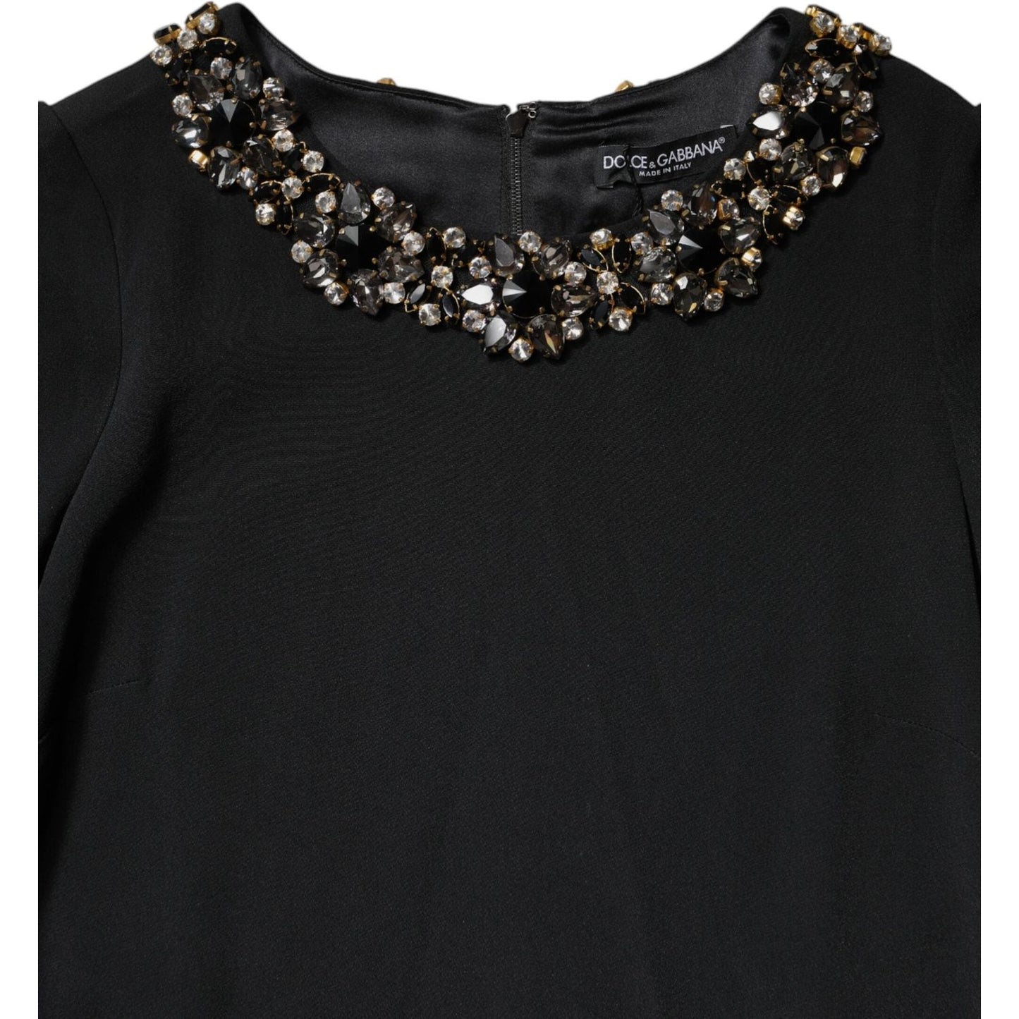 Dolce & Gabbana Black Crystal Embellished Round Neck Mini Dress DR81658-36