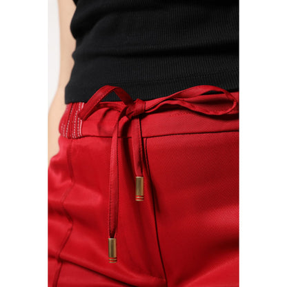 Dolce & Gabbana Red Viscose Straight Fit Pants