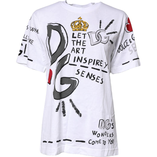 Dolce & Gabbana White Short-Sleeved Printed Jersey T-shirt TSH8143-38