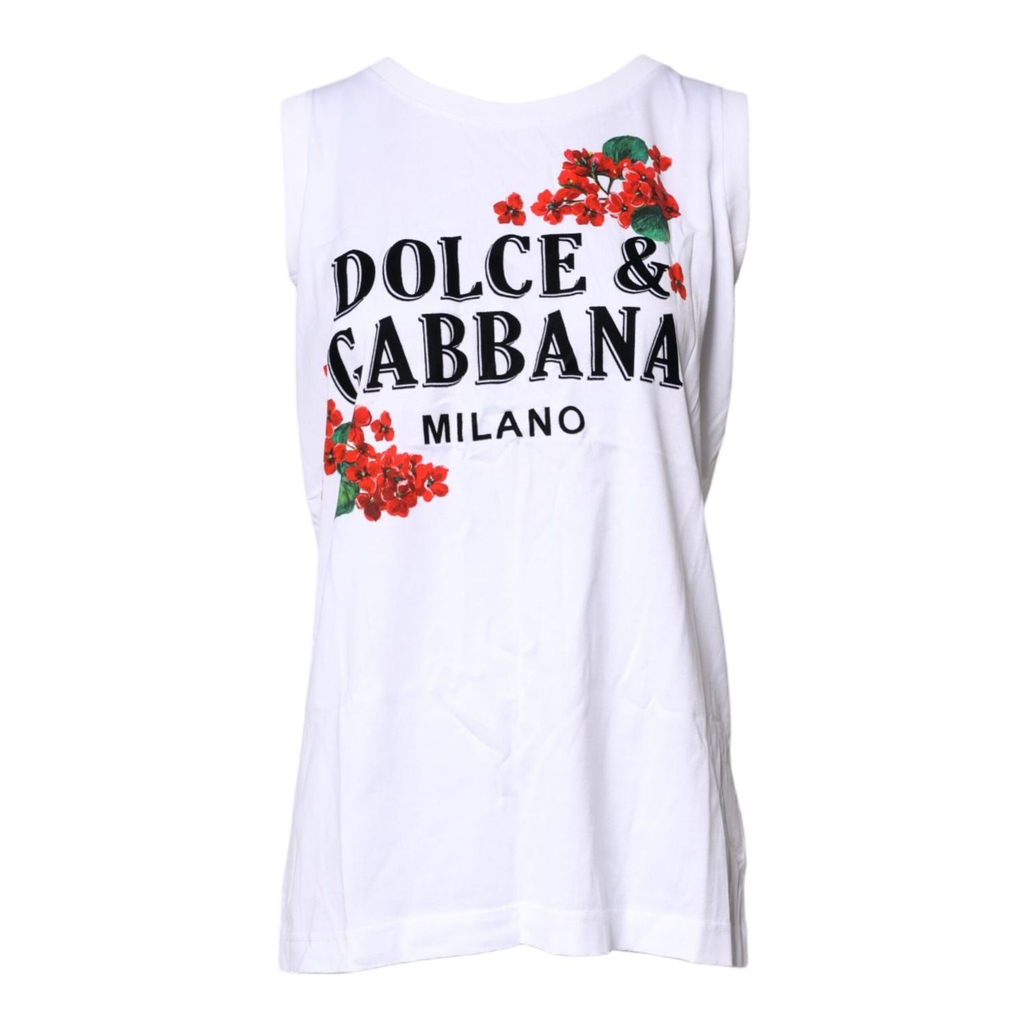 Dolce & Gabbana White Floral Printed Cotton Sleeveless T-shirt