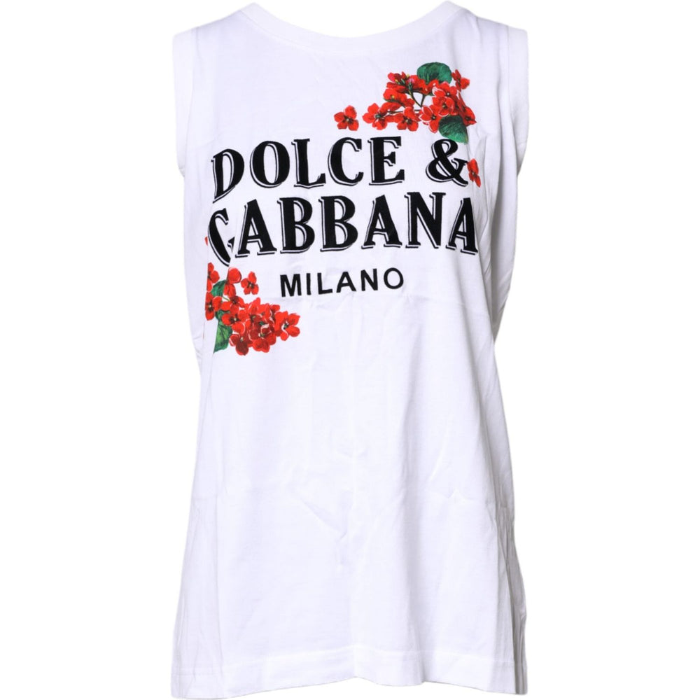 Dolce & Gabbana White Floral Printed Cotton Sleeveless T-shirt TSH8148-40