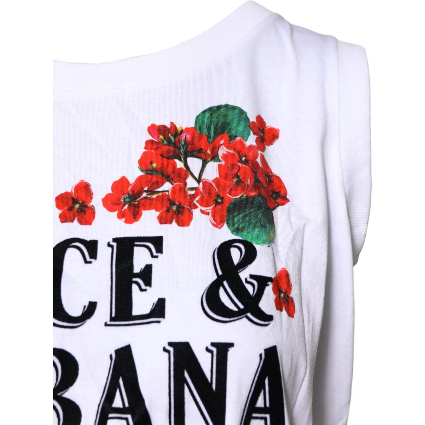 Dolce & Gabbana White Floral Printed Cotton Sleeveless T-shirt TSH8148-40