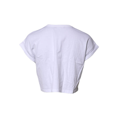Dolce & Gabbana White Cotton Crew Neck Cropped Top T-shirt