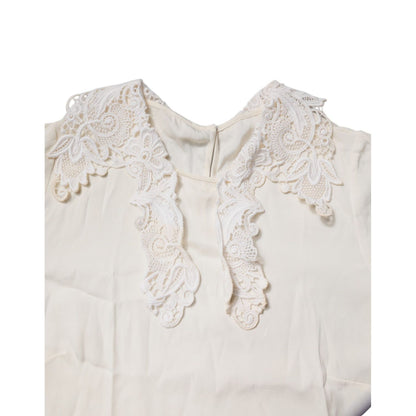 Dolce & Gabbana Cream Floral Lace Long Sleeves Blouse Top