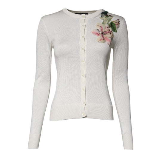 Dolce & Gabbana Cream Floral Silk Embellished Cardigan Sweater TSH87251-36