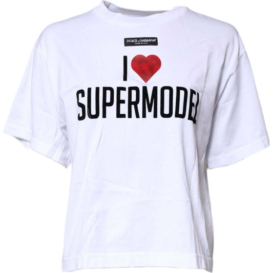 Dolce & Gabbana White Printed Round Neck Top Cotton T-shirt TSH87358-36