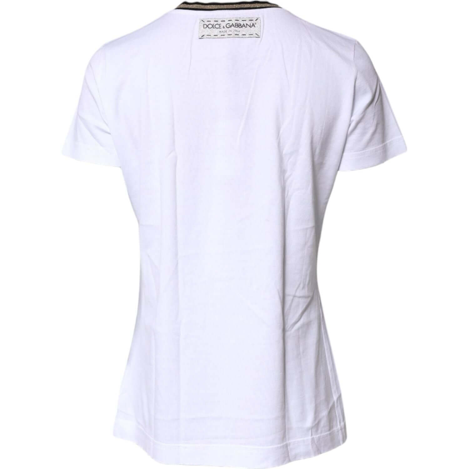 Dolce & Gabbana White Printed Round Neck Top Cotton T-shirt