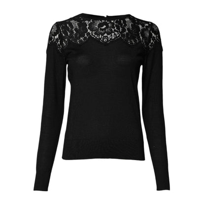 Dolce & Gabbana Black Floral Lace Long Sleeves Blouse Top