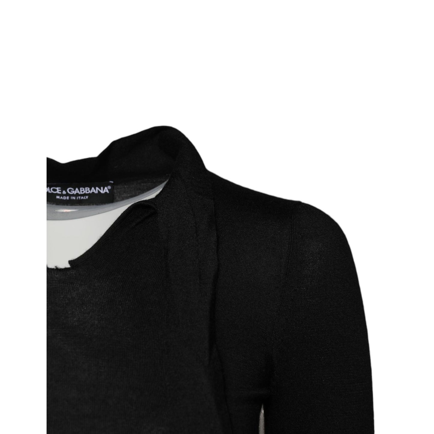 Dolce & Gabbana Black Cashmere Ascot Collar Long Sleeve Top