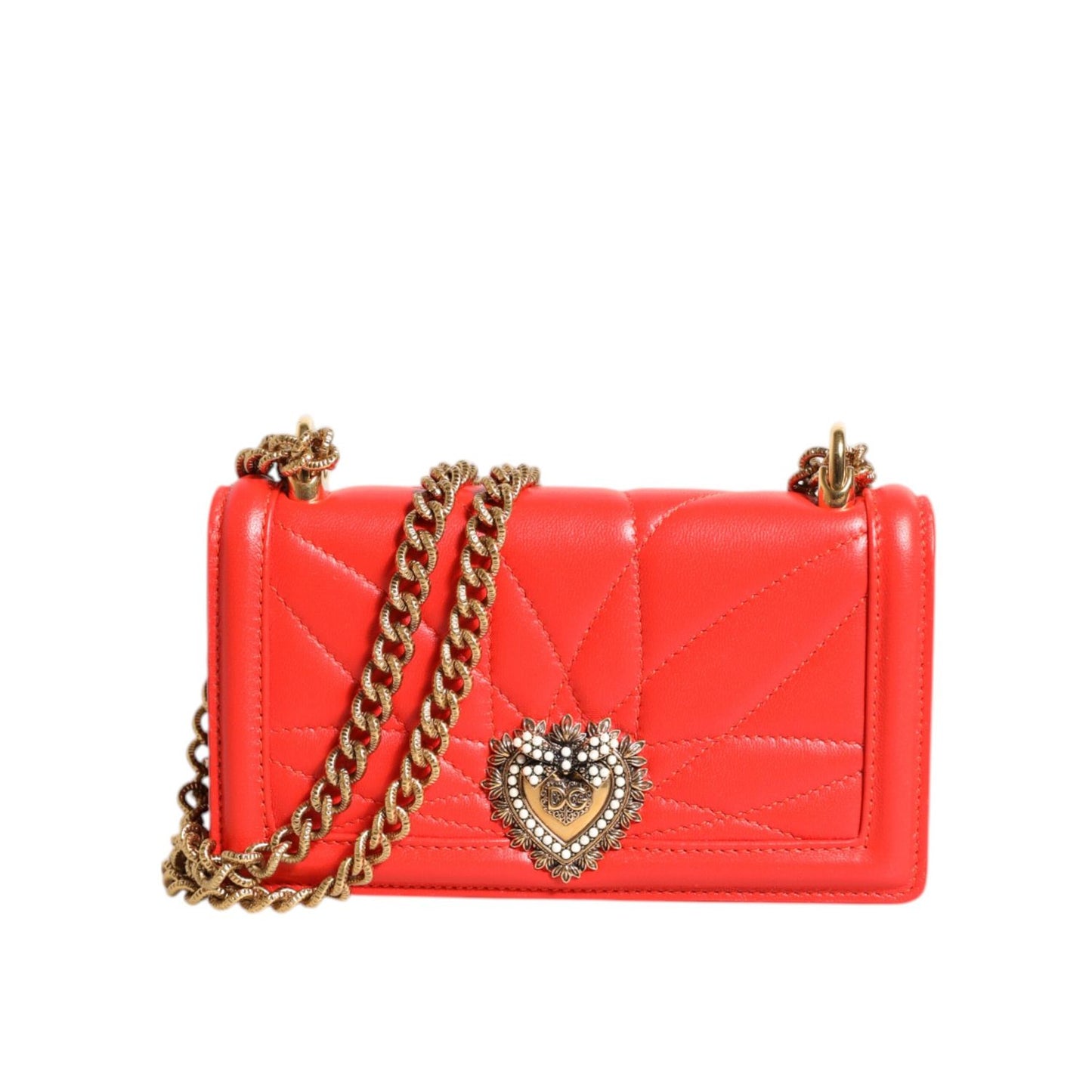 Dolce & Gabbana Red Leather Quilted Devotion Crossbody Phone Cover Bag