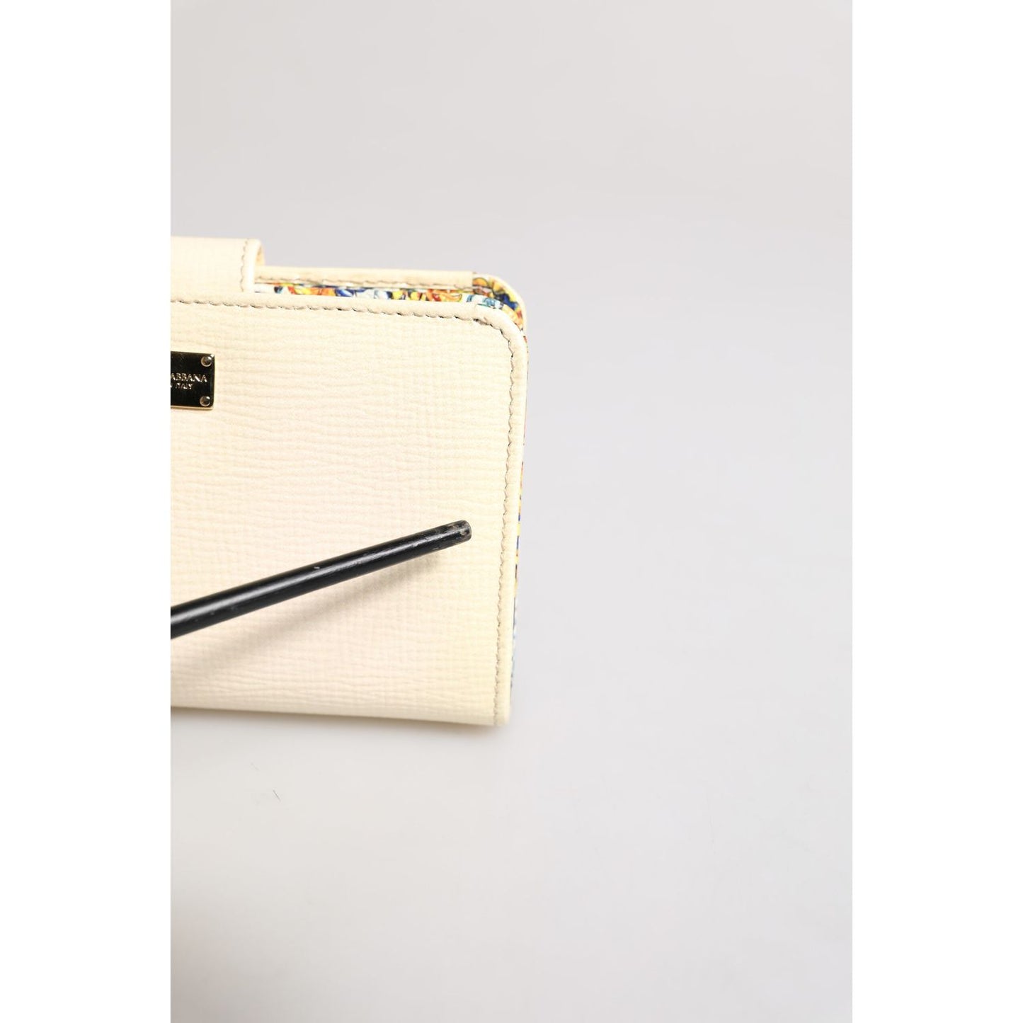 Dolce & Gabbana Ivory Calf Leather Compact Logo Plaque Card Holder Wallet