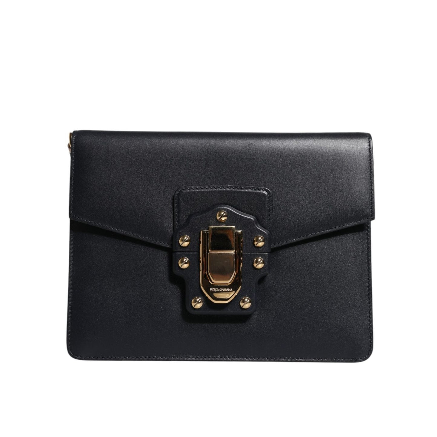 Dolce & Gabbana Black Leather Logo Gold Crossbody Purse Bag BAG4595