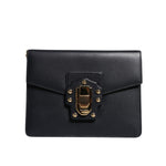 Dolce & Gabbana Black Leather Logo Gold Crossbody Purse Bag BAG4595