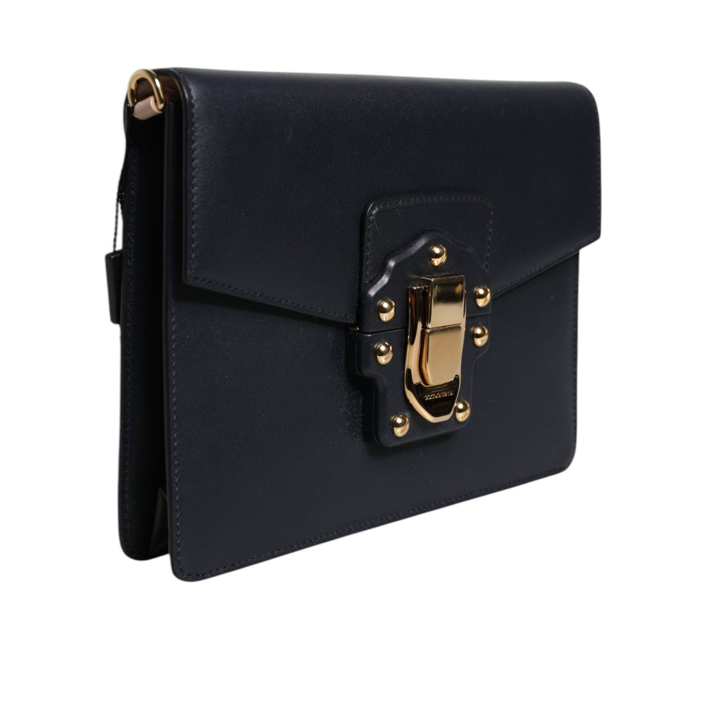 Dolce & Gabbana Black Leather Logo Gold Crossbody Purse Bag BAG4595