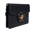 Dolce & Gabbana Black Leather Logo Gold Crossbody Purse Bag BAG4595