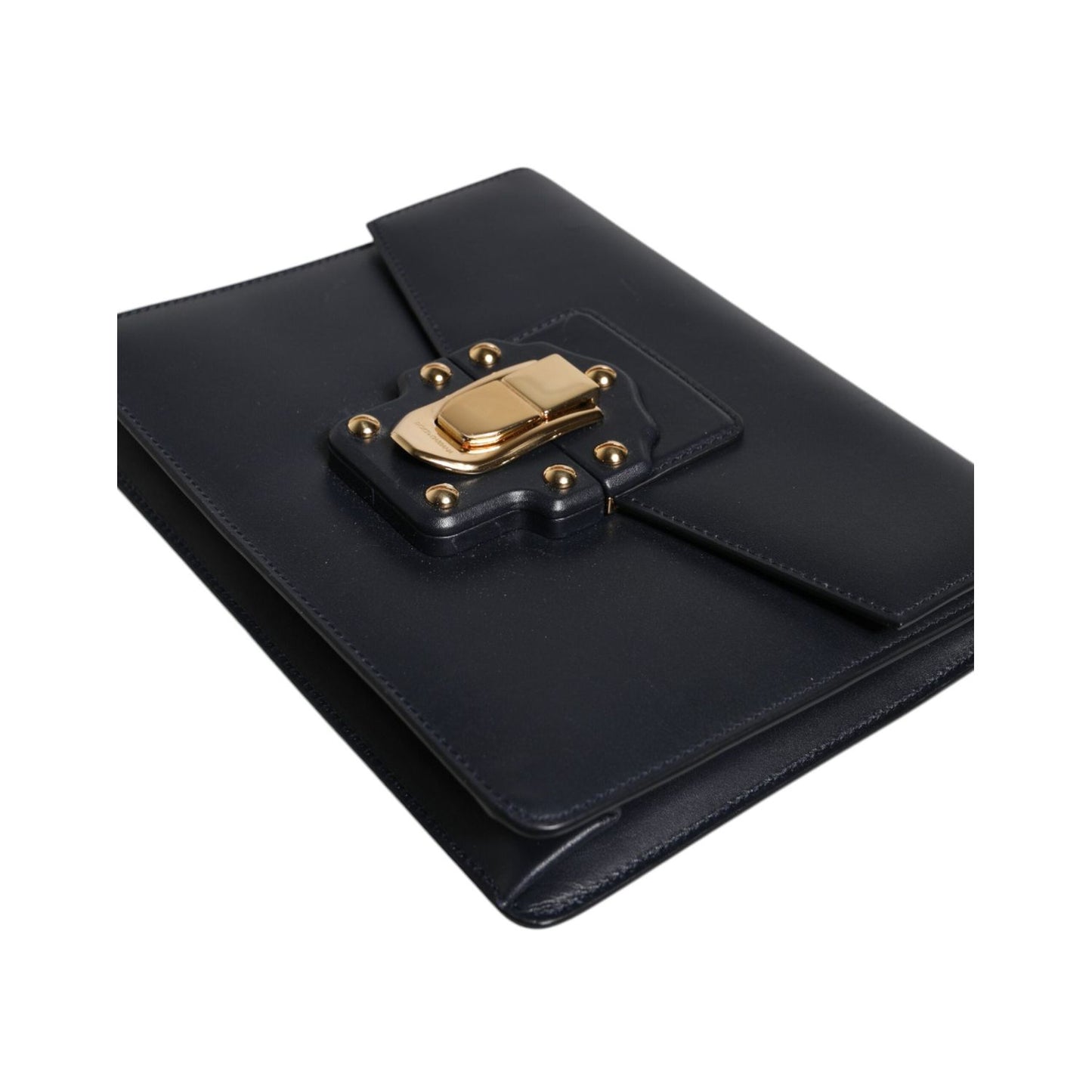 Dolce & Gabbana Black Leather Logo Gold Crossbody Purse Bag BAG4595