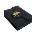 Dolce & Gabbana Black Leather Logo Gold Crossbody Purse Bag BAG4595