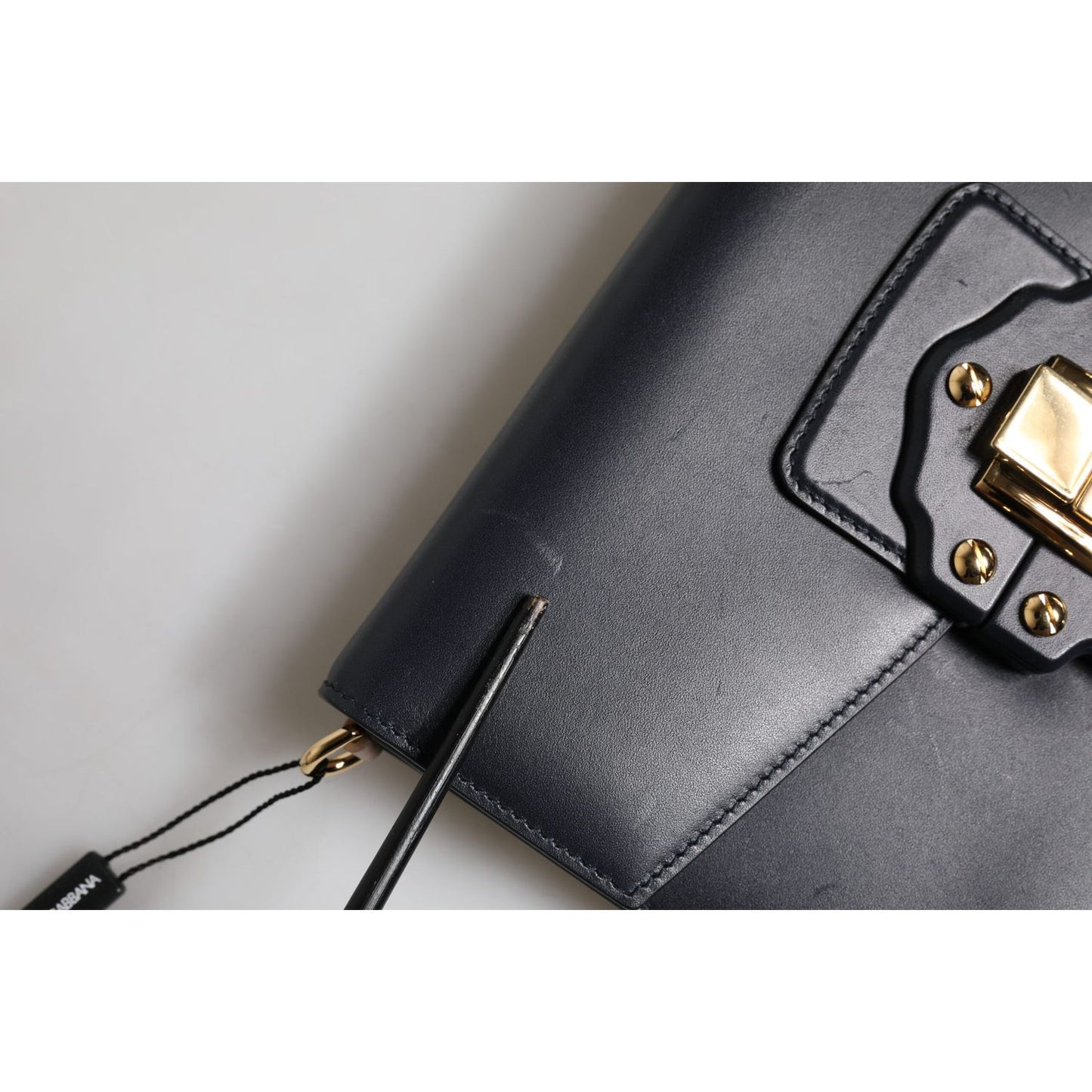 Dolce & Gabbana Black Leather Logo Gold Crossbody Purse Bag BAG4595