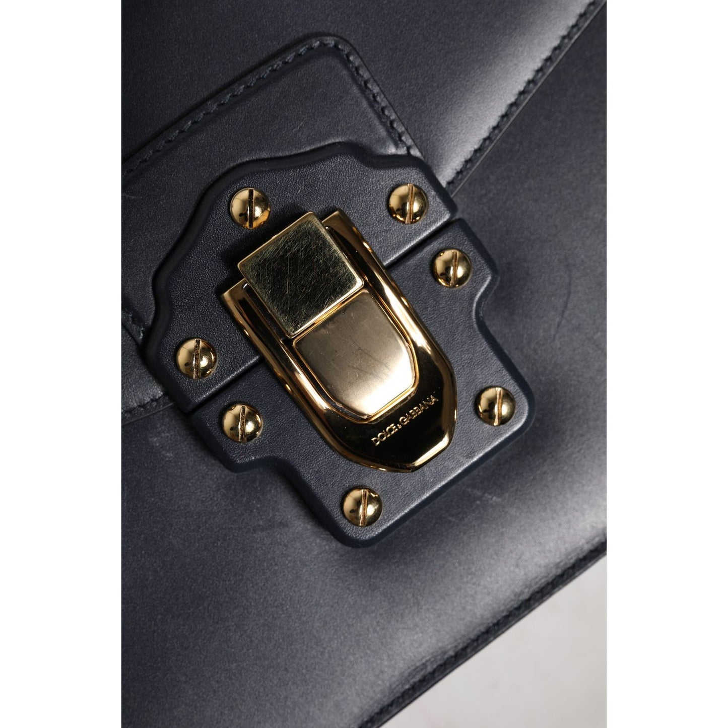 Dolce & Gabbana Black Leather Logo Gold Crossbody Purse Bag BAG4595