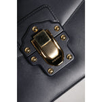 Dolce & Gabbana Black Leather Logo Gold Crossbody Purse Bag BAG4595