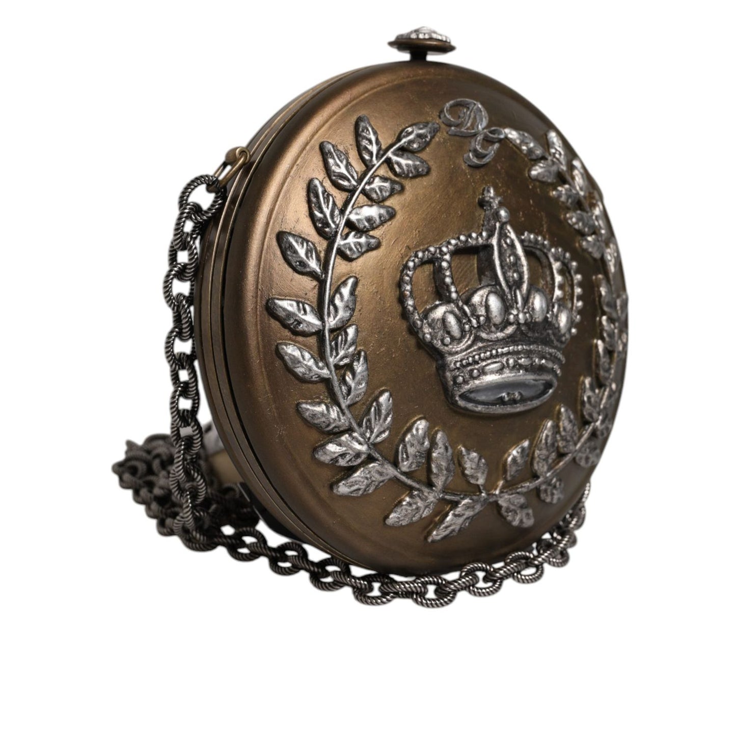 Dolce & Gabbana Gold Brass Metal DG Crown Clutch Crossbody Bag