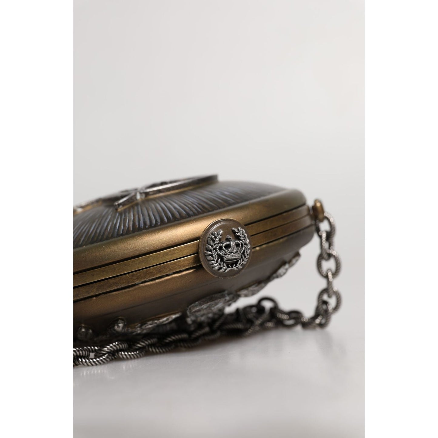 Dolce & Gabbana Gold Brass Metal DG Crown Clutch Crossbody Bag