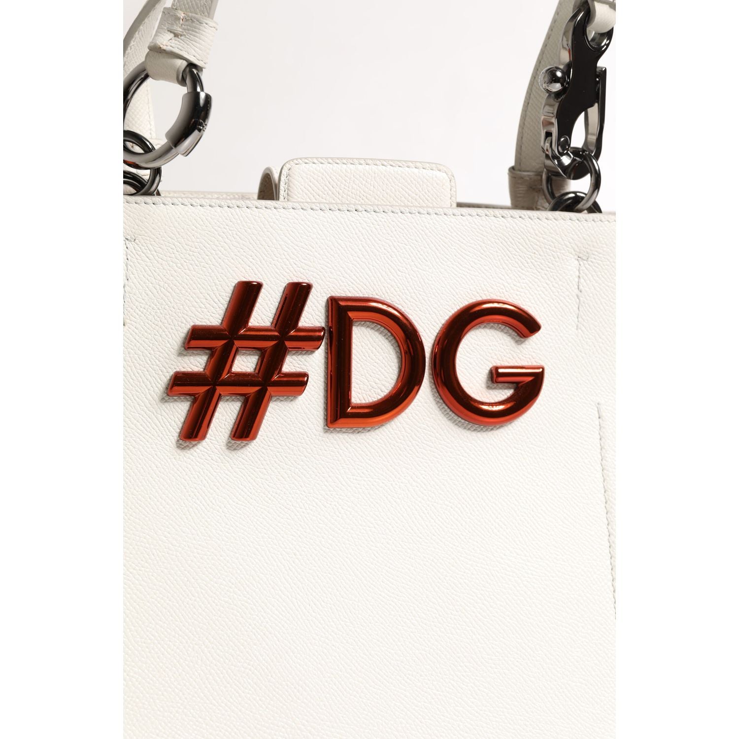 Dolce & Gabbana White Leather #DG BEATRICE Top Handle Tote Bag