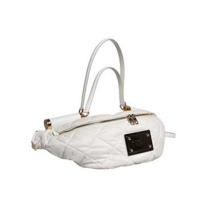 Dolce & Gabbana White Quilted Logo Plaque Belt Waist Fanny Pack Bag