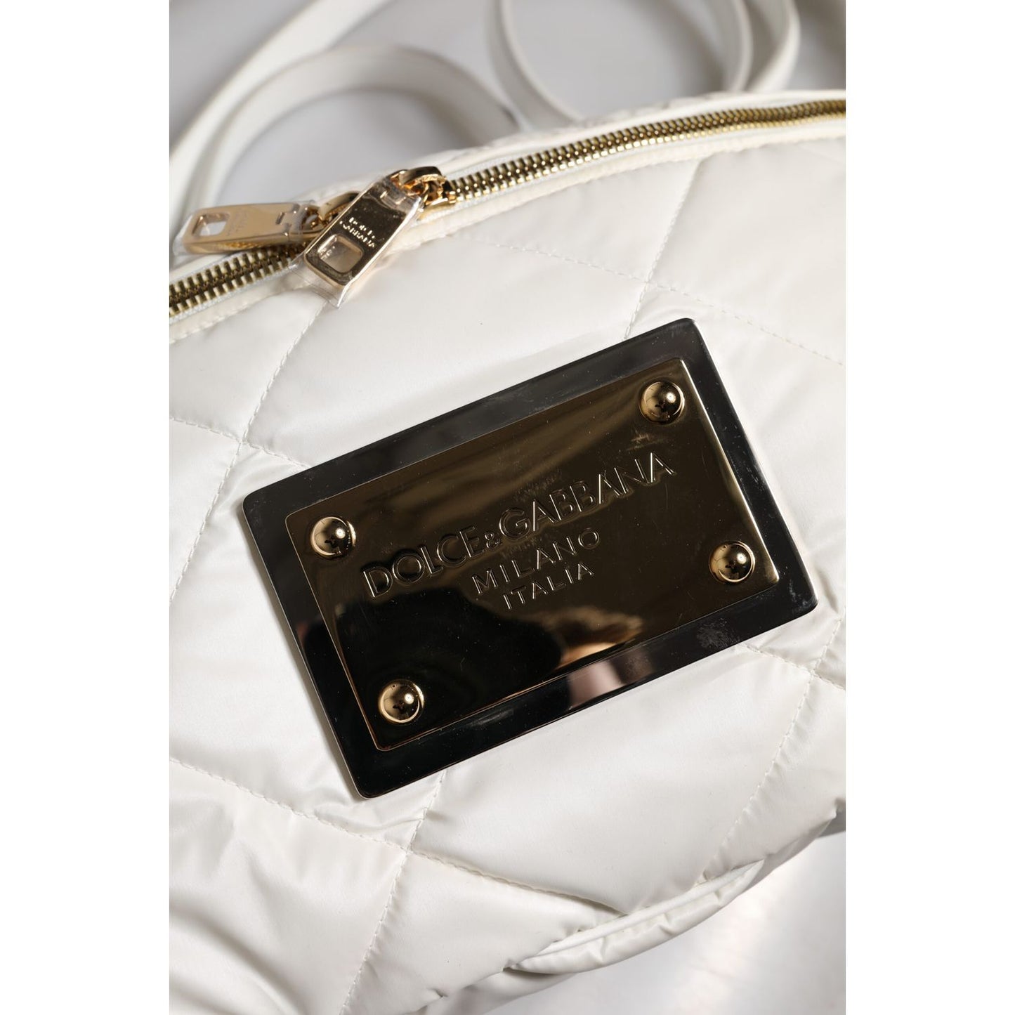 Dolce & Gabbana White Quilted Logo Plaque Belt Waist Fanny Pack Bag