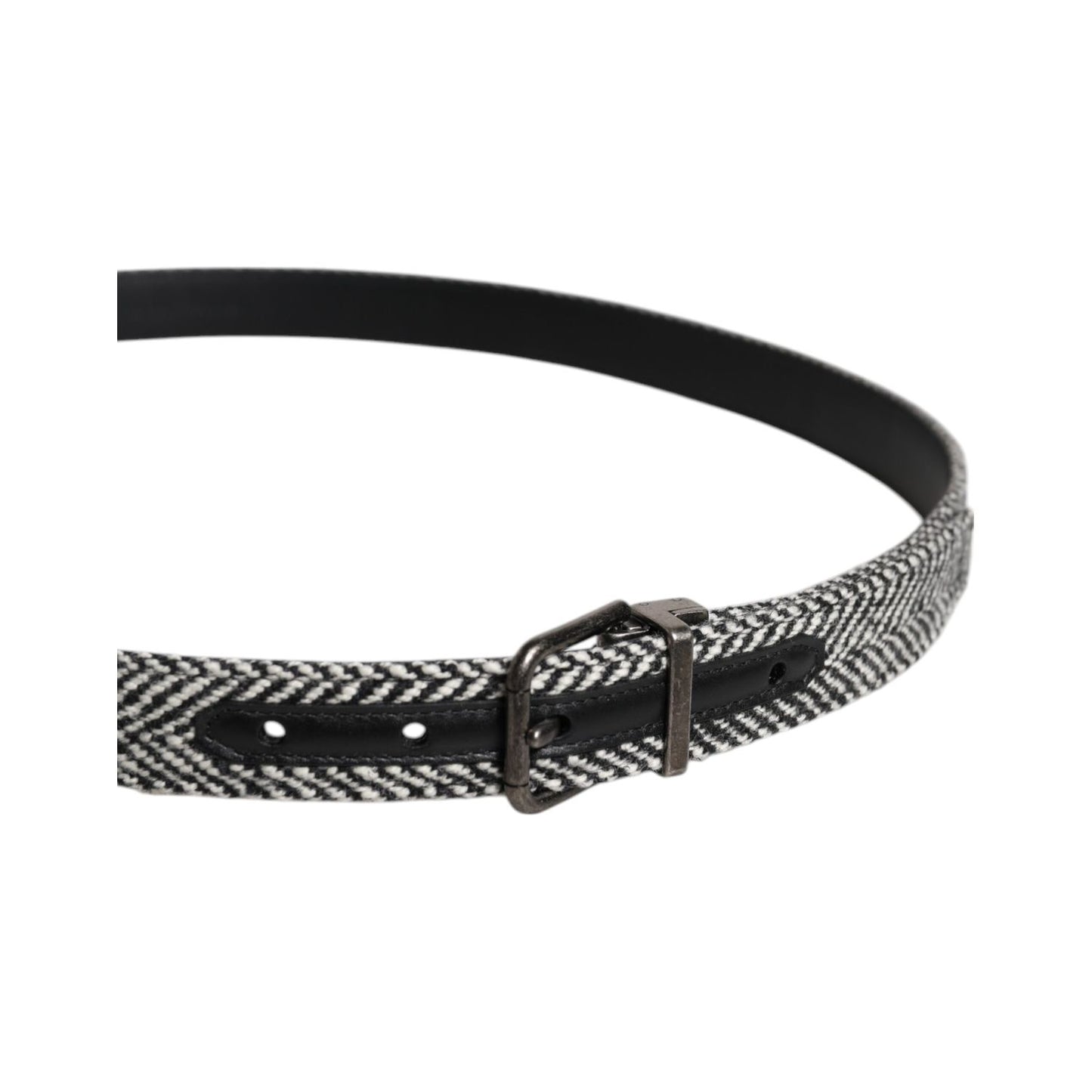 Dolce & Gabbana Black White Silver Tone Metal Buckle Belt