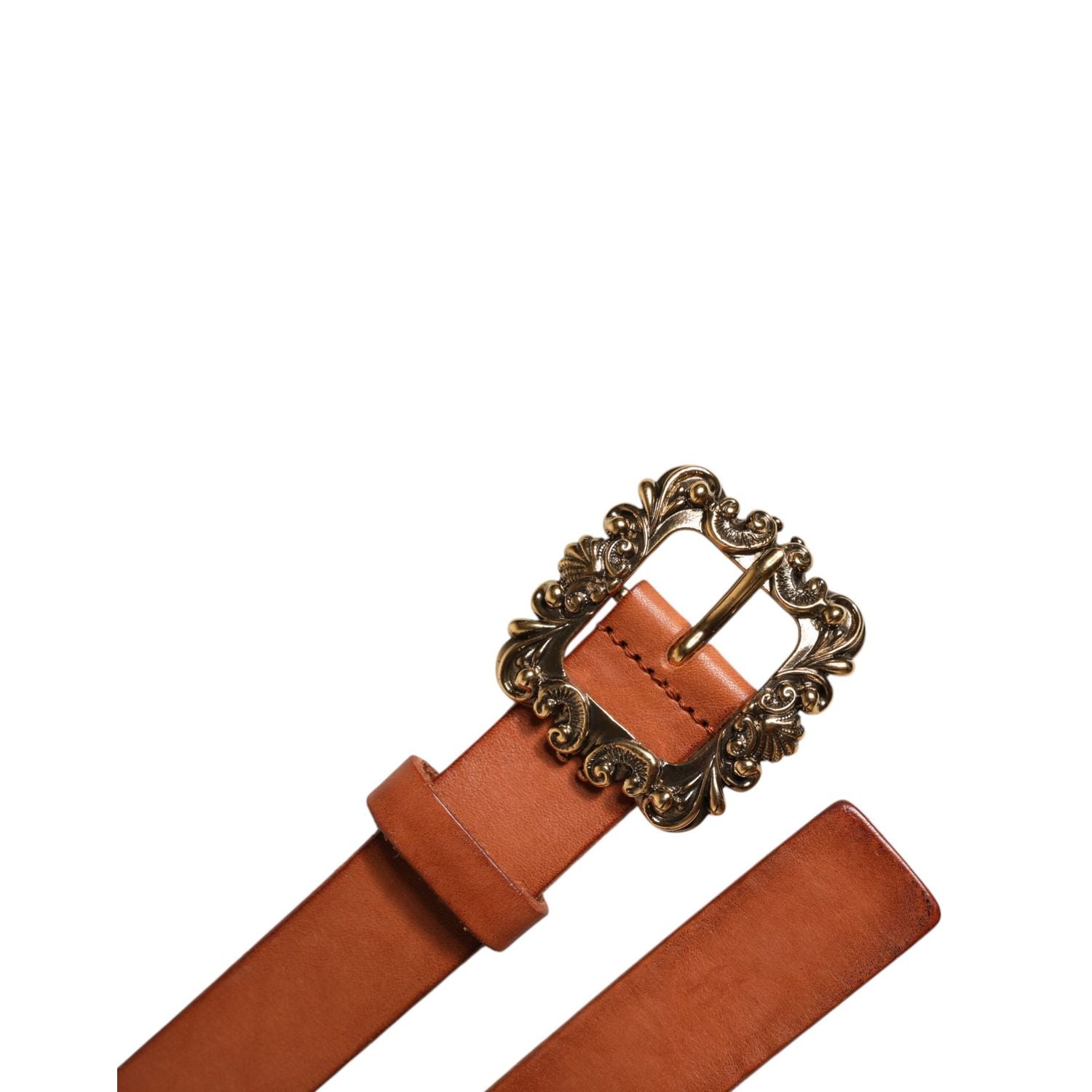 Dolce & Gabbana Brown Leather Gold Metal Baroque Buckle Belt