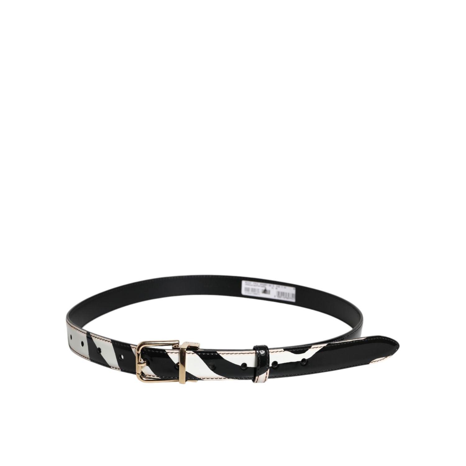 Dolce & Gabbana Black White Zebra Gold Metal Logo Buckle Belt
